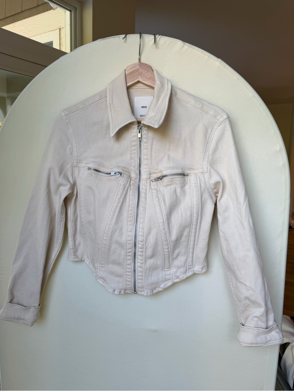 Mango Zip Up Canvas Jacket Western size M Ecru Arch Hem